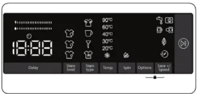 18:08 90°C 60°C 40°C 30°C 20°C Delay Stain level Stain type Temp. Spin Options Save +/Speed
