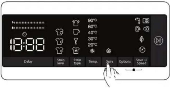 90°C 60°C 40°C 30°C 20°C Delay Stain level Stain type Temp. Spin Options Save +/Speed