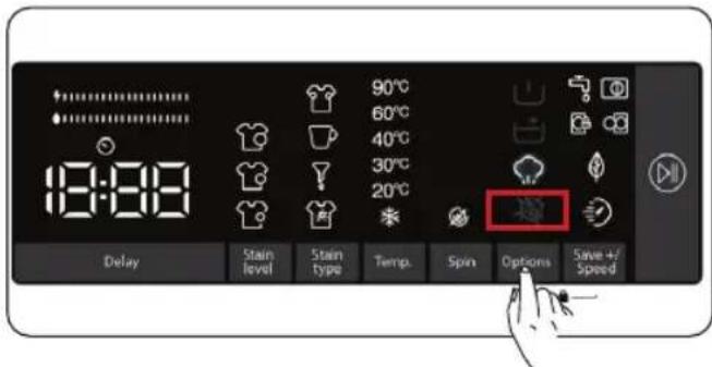 90°C 60°C 40°C 30°C 20°C 18:00 Delay Stain level Stain type Temp. Spin Options Save +/Speed