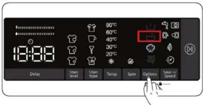 90°C 60°C 40°C 30°C 20°C Delay Stain level Stain type Temp. Spin Options Save +/Speed