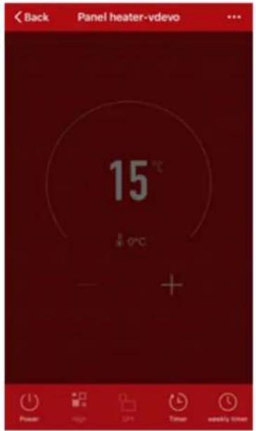 Back Panel heater-vdevo 15 °C +0°C Power High Gain Timer weekly timer
