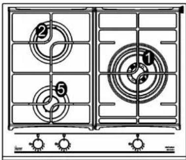 Diagram of a two-gas stove with numbered components for cooking or heating