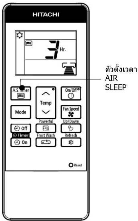 HITACHI 3 Hr. A.S. Timer Temp On/Off Mode Powerful Fan Speed Off Up/Down Timer Frost Wash Refresh On Reset ตัวตั้งเวลา AIR SLEEP