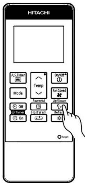 HITACHI A.S.Timer Mode Off Timer On Temp Powerful Frost Wash On/Off Fan Speed Up/Down Refresh Reset