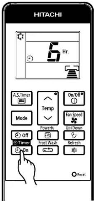 HITACHI 6 Hr. A.S.Timer Mode Off Timer On/Off Temp Powerful Frost Wash On/Off Fan Speed Up/Down Refresh Reset