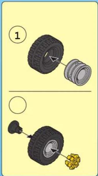 Diagram showing two stages of tire assembly with labeled parts and directional arrows