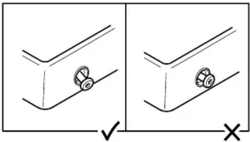 Diagram showing two mechanical components with a checkmark and cross symbols, likely illustrating a correct or incorrect assembly.