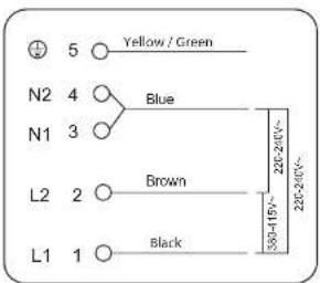 5 Yellow / Green N2 4 Blue N1 3 L2 2 Brown L1 1 Black 380-145~ 20-240~ 20-240~