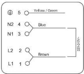 Yellow / Green N2 4 Blue N1 3 L2 2 Brown L1 1 223-2470~