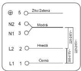 5 Zito/Zelená N2 4 Modrá N1 3 L2 2 Hnedá L1 1 Čierná 220-240V~ 380-45V~ 220-240V~