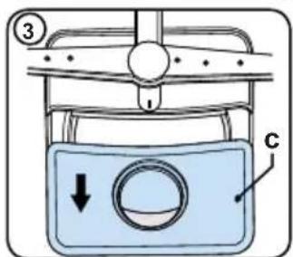 Diagram of a car hood with labeled parts and directional arrow indicating motion or movement