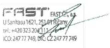 FAST FAST 2, a.s U Sanitasu 1621, 251.01 Rizany tel: +420 323 204111. ICO: 247 77 749, DIC: CZ 247 77 749