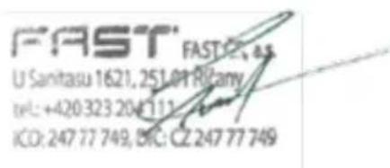 FAST FAST U Sanitasu 1621, 251.01 Rizany tel: +420 323 204 111 ICD: 247 77 749, BIC: CZ 247 77 749