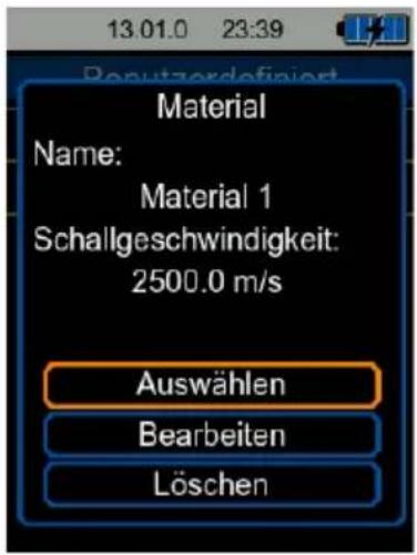 13.01.0 23:39 Material Name: Material 1 Schallgeschwindigkeit: 2500.0 m/s Auswählen Bearbeiten Löschen