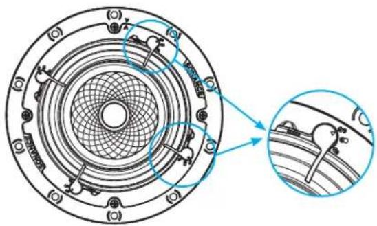 Technical diagram of a circular mechanical component with labeled parts and an inset view showing internal structure.