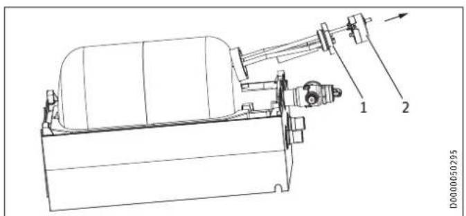 Technical diagram of a mechanical device with labeled components and directional arrows