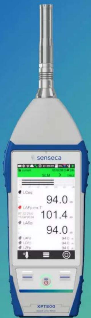 senseca LCeq 94.0 LAFp.mx.T 101.4 LASp 94.0 LAFp 94.0 LOFp 94.0 LZFp 94.0 XPT800 Sound Laser Meter