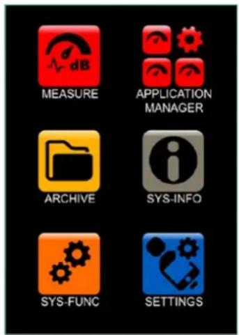 MEASURE APPLICATION MANAGER ARCHIVE SYS-INFO SYS-FUNC SETTINGS