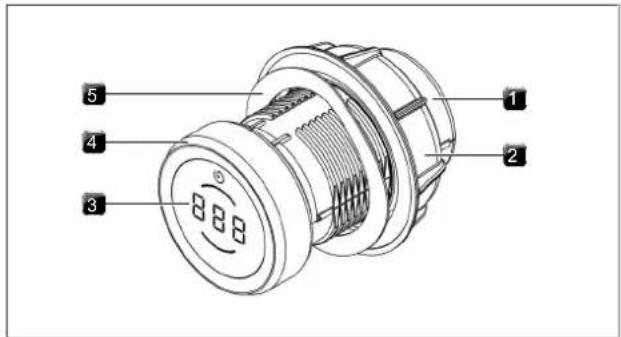 Technical diagram of a mechanical component with numbered parts labeled 1 to 5