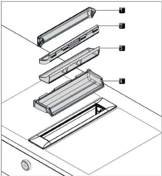 Exploded view diagram of a refrigerator internal compartments with numbered labels