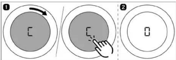 Diagram illustrating a numeric keypad operation: step 1 shows reset, step 2 shows click with hand icon to press control.
