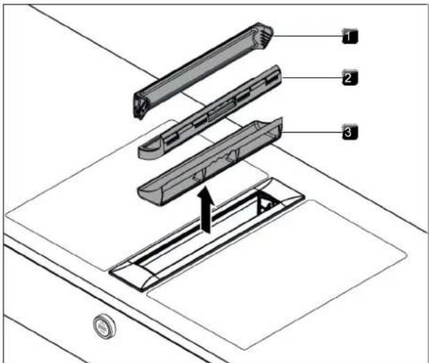 Technical diagram of a device's internal structure with numbered components and directional arrows indicating assembly or movement.
