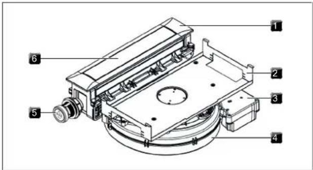 Technical diagram of a mechanical device with numbered components for identification