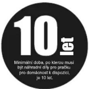 10 let Minimální doba, po kterou musí být náhradní díly pro pracku pro domácnost k dispozici, je 10 let.