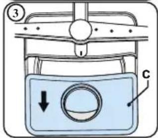 Diagram of a piston-cylinder system with labeled parts and directional arrow