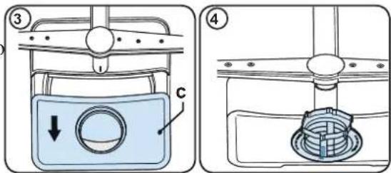 Diagram showing two views of a washing machine with labeled components and directional arrows