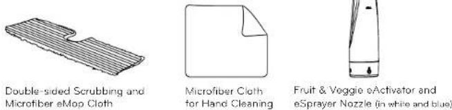 Double-sided Scrubbing and Microfiber eMop Cloth Microfiber Cloth for Hand Cleaning Fruit & Veggie eActivator and eSprayer Nozzle (in white and blue)