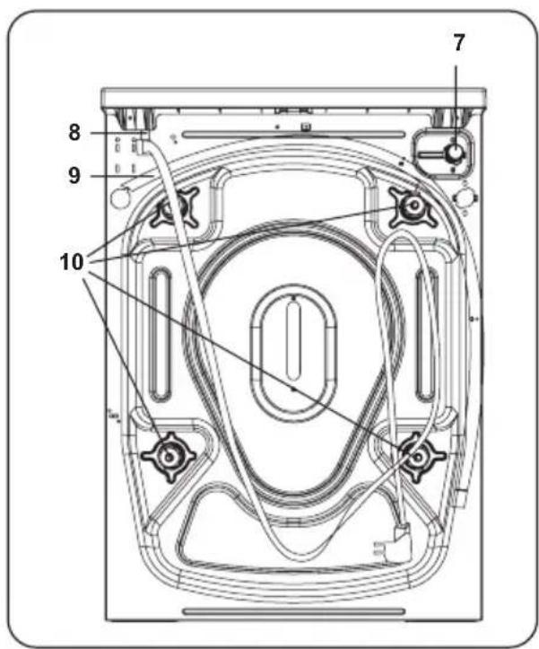 Technical diagram of a device casing with numbered components and internal wiring annotations