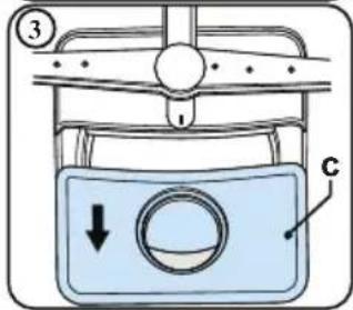Diagram of a piston-cylinder system with labeled components and directional arrow