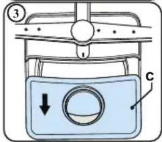 Diagram of a piston-cylinder system with labeled components and directional arrow