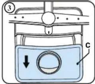 Diagram of a piston-cylinder system with labeled components and directional arrow