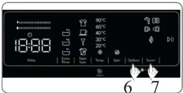 18:00 Delay | Extra Rinse | Stain type | Temp. | Spin | Options | Save* | 6 7