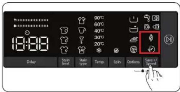 18:00 90°C 60°C 40°C 30°C 20°C Delay Stain level Stain type Temp. Spin Options Save +/Speed