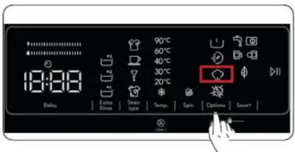 18:00 Delay Extra Rinse Steam type 90°C 60°C 40°C 30°C 20°C Temp. Spin Options Save*