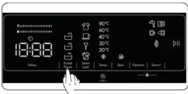18:00 Delay Extra Rinse Stain type 90°C 60°C 40°C 30°C 20°C Temp. Spin Options Save+ (Dim.)