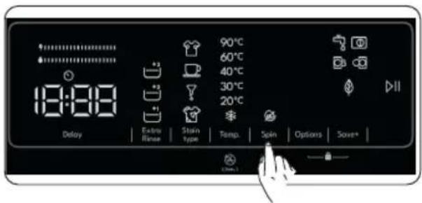 18:00 Delay Extra Blease Stain type 90°C 60°C 40°C 30°C 20°C Temp. Spin Options Solve*