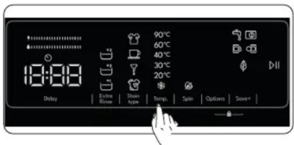 18:00 Delay Extra Rinse Stein type 90°C 60°C 40°C 30°C 20°C Temp. Spin Options Save+