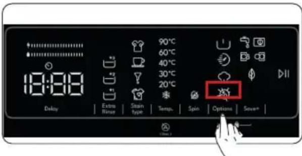 18:00 Delay Extra Rinse Stain type 90°C 60°C 40°C 30°C 20°C Spin Options Save+