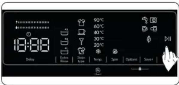 18:08 Delay Extra Rinse Stain type 90°C 60°C 40°C 30°C 20°C Temp. Spin Options Save+ DII