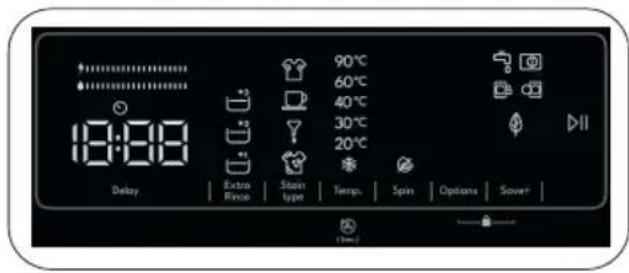 18:00 Delay Extra Rinse Stainer type 90°C 60°C 40°C 30°C 20°C Spin Options Screw+