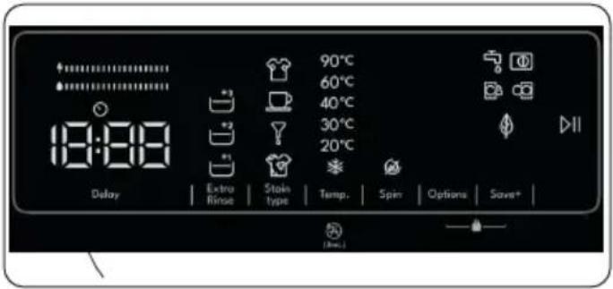 90°C 60°C 40°C 30°C 20°C Delay Extra Rinse Stake type Temp. Spin Options Save* DII