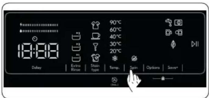 18:00 Delay Extra Rinse Stain type 90°C 60°C 40°C 30°C 20°C Temp. Spin Options Save+