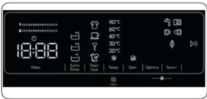 9:00 Delay Extra Rinse Spin type 90°C 60°C 40°C 30°C 20°C Temp. Spin. Options Save*