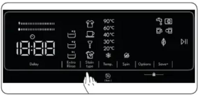 9:00 Delay Extra Rinse Stain type Temp. Spin Options Save*