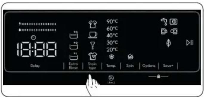 9:00 Delay Extra Rinse Stain type Temp. Spin Options Save*