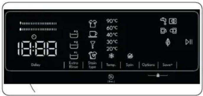 9:00 Delay Extra Rinse Stain type Temp. Spin Options Save*